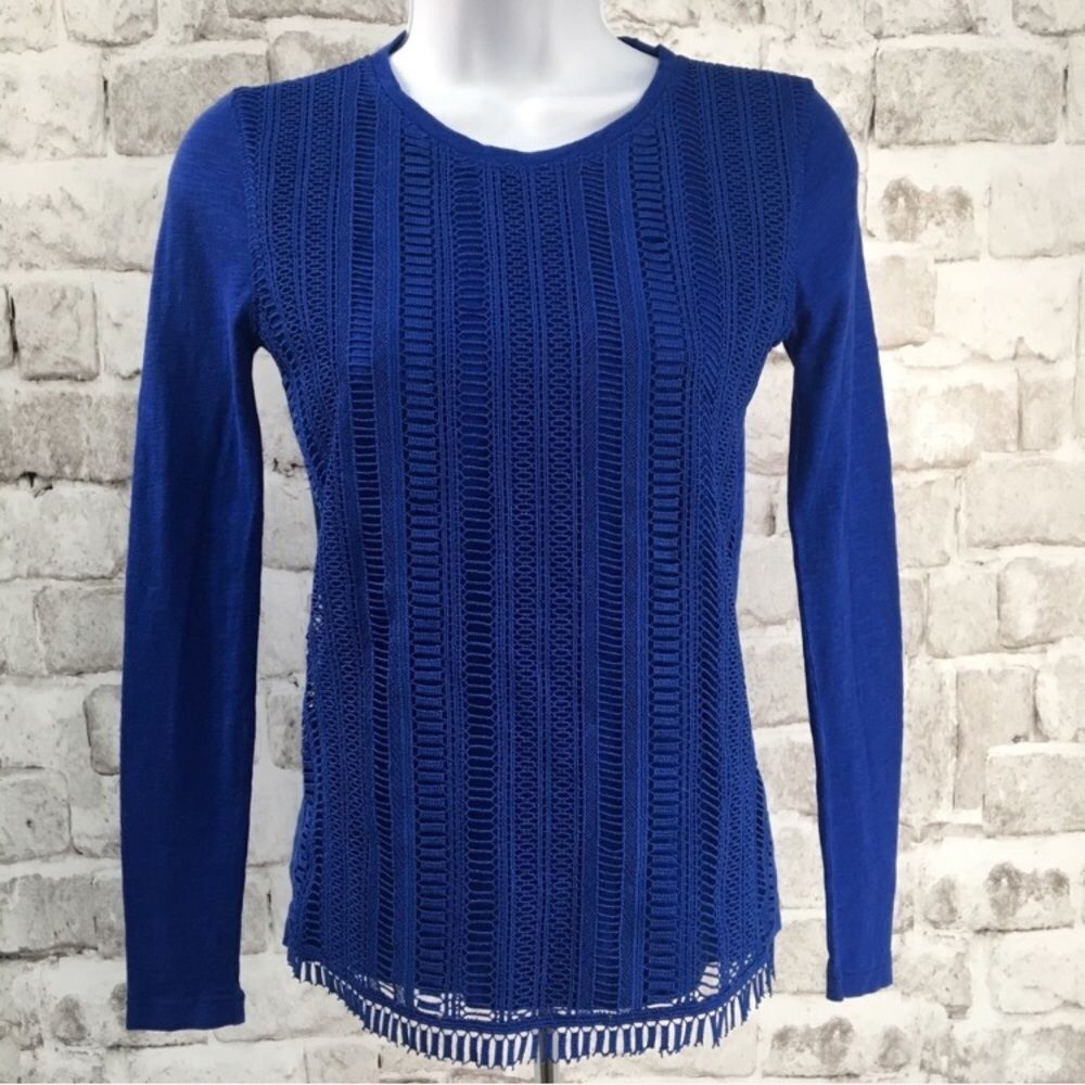 J. Crew Women's Tee Shirt Layered Lace Long Sleeve Size XXS Blue